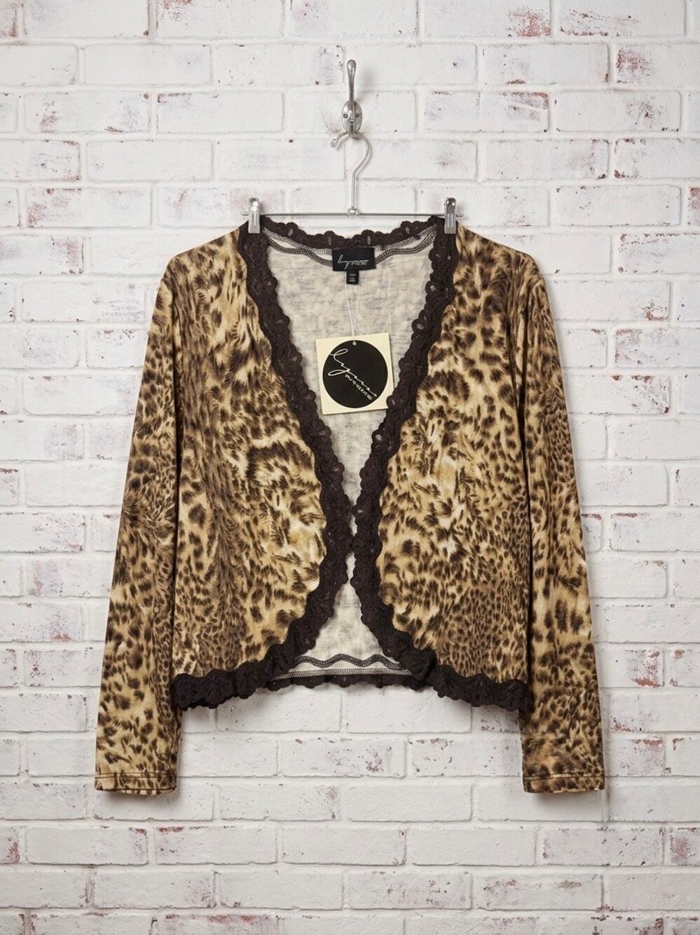NWT Lynn Ritchie Leopard Print Lace Trim Cardigan Shrug XL Y2K Boho